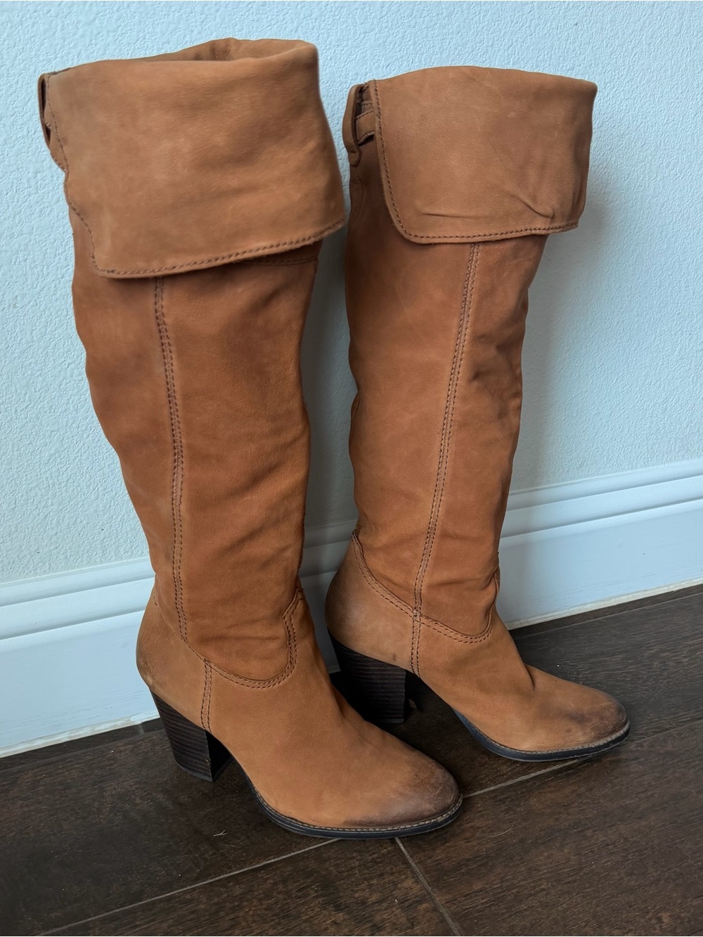 Vince Camuto Fold-Over Over-the-Knee Boots in Tan